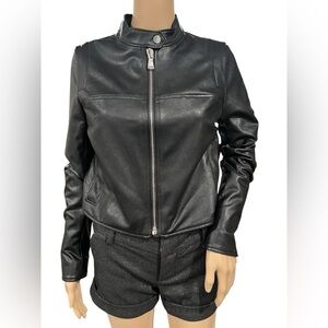 SPANX Womens Jacket Moto Faux Black Leather Size Small